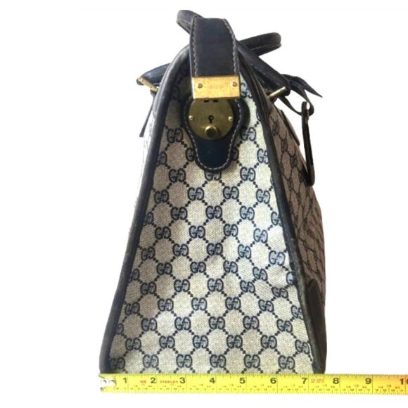 M GUCCI GG SUPREME Navy Rolled Handle Doctors Work Travel Bag w Dust Bag COA - Picture 16 of 17